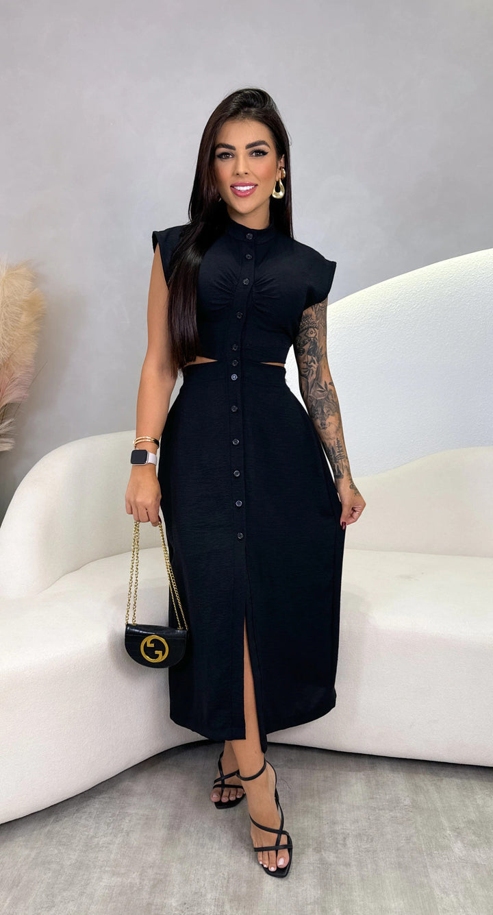 Damen Midikleid mit Knopfleiste und Cut-Out-Details Drune