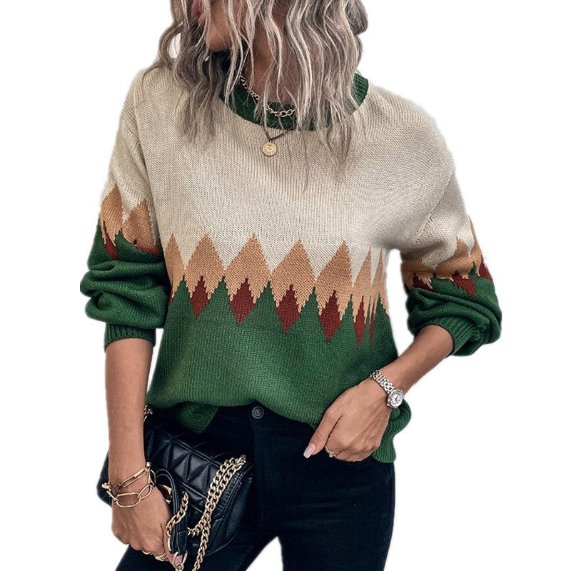 Damen Pullover mit trendigem Bergmotiv und komfortablem Rundhalsausschnitt Drune