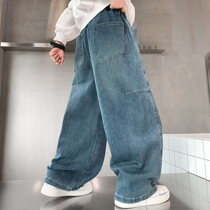 Damen weite Denim-Pants mit hohem Bund und praktischen Taschen Drune