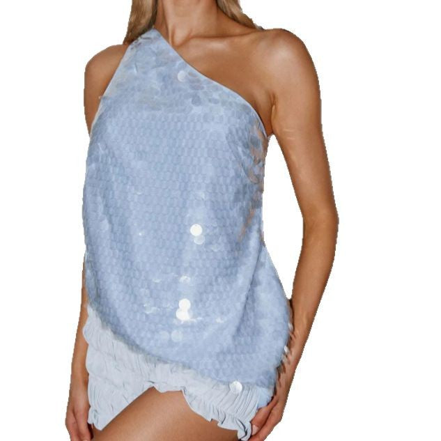Damen Abendtop mit asymmetrischem Schnitt und glitzerndem Paillettenbesatz Drune