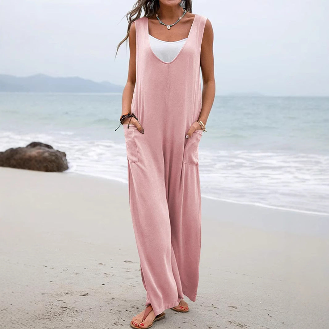 Damen lässiger Jumpsuit mit weitem Schnitt und praktischen Taschen Drune