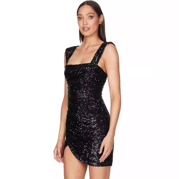 Damen Glitzerndes Mini-Kleid mit figurbetontem Schnitt und asymmetrischem Design Drune