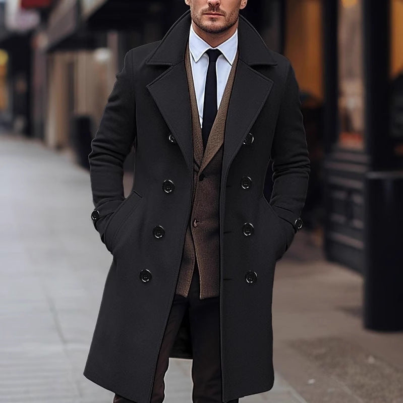 Herren nan eleganter doppelt geknöpfter Wollmantel mit breitem Revers und tailliertem Businessschnitt Drune