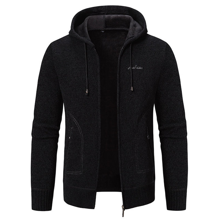 Herren nan warme Strickoptik-Zipjacke mit Teddyfutter, Kapuze und verdeckten Reißverschlusstaschen Drune