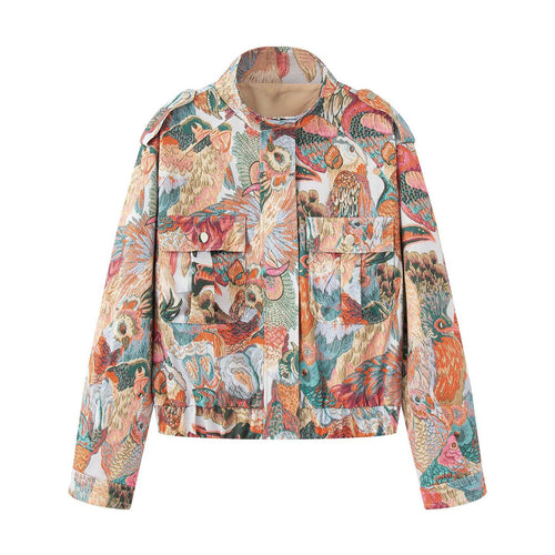 Damen modische Kurzjacke mit buntem Tiermotiv Drune