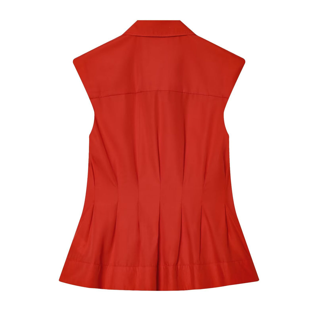 Damen ärmelloses Blusenshirt mit raffinierter Taillierung und elegantem Kragen Drune
