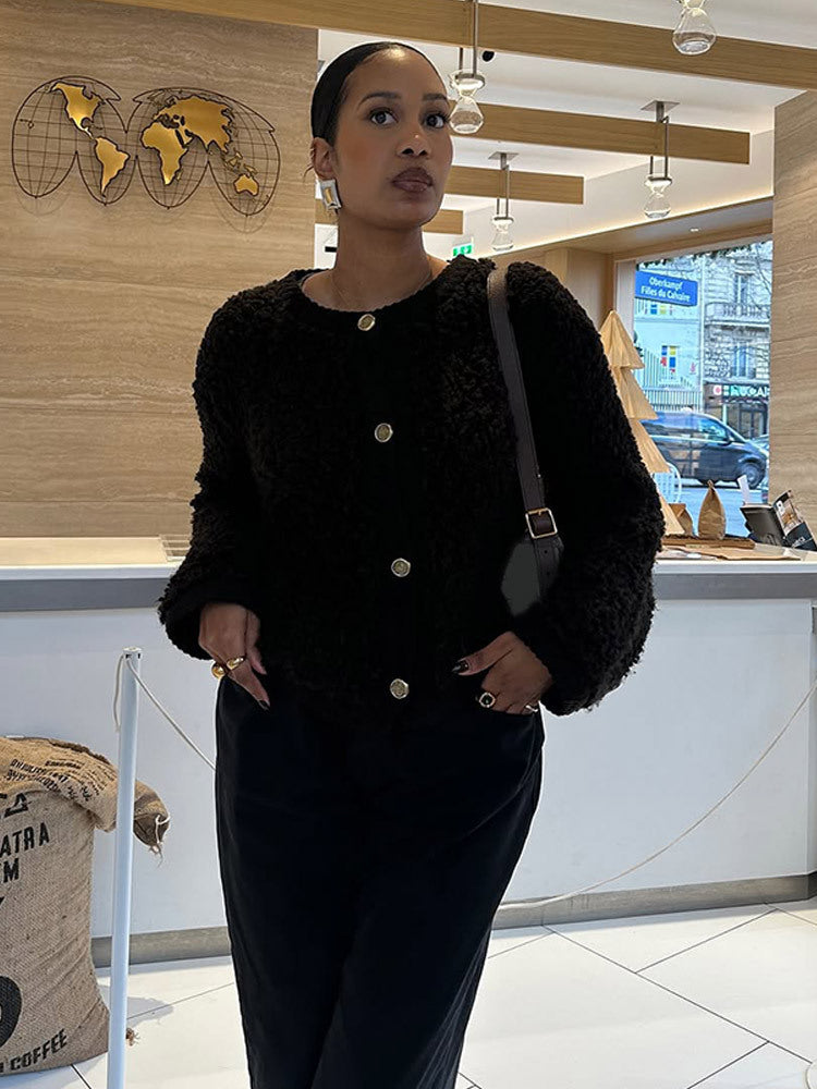Damen kuschelige Fleecejacke mit Knöpfen und schickem Schnitt Drune