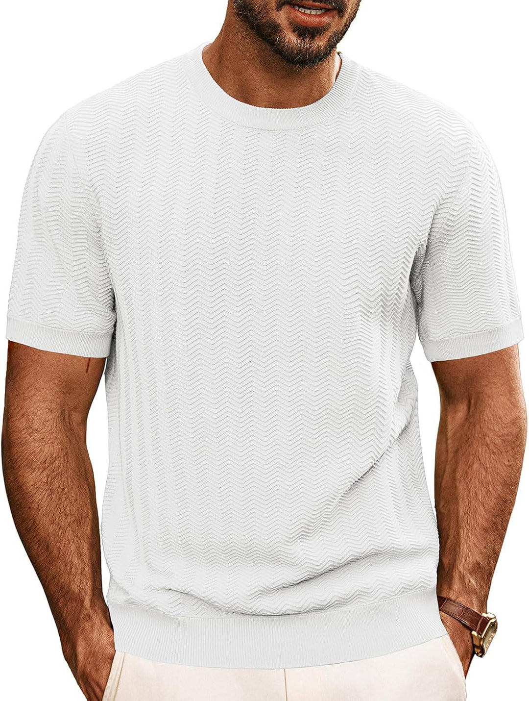 Herren strukturiertes Rundhals T-Shirt Drune