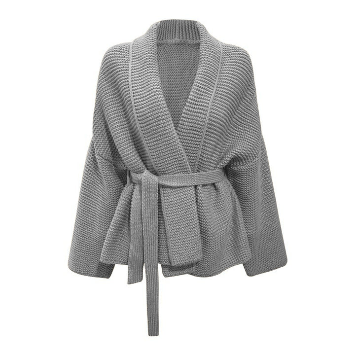 Damen Grobstrickjacke mit modernem Wickeldesign und breitem Kragen Drune