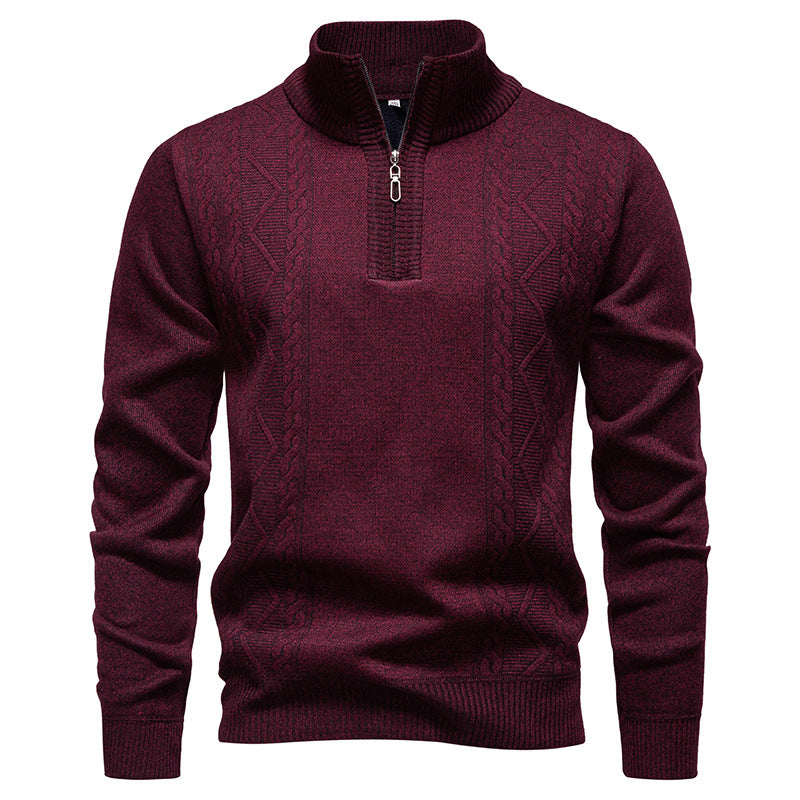 Herren nan gehobener Strickpullover mit Halbzip, Stehkragen und dekorativem Zopfmuster Drune