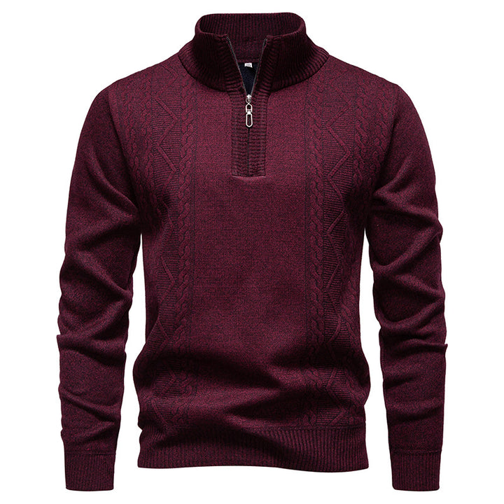 Herren nan gehobener Strickpullover mit Halbzip, Stehkragen und dekorativem Zopfmuster Drune