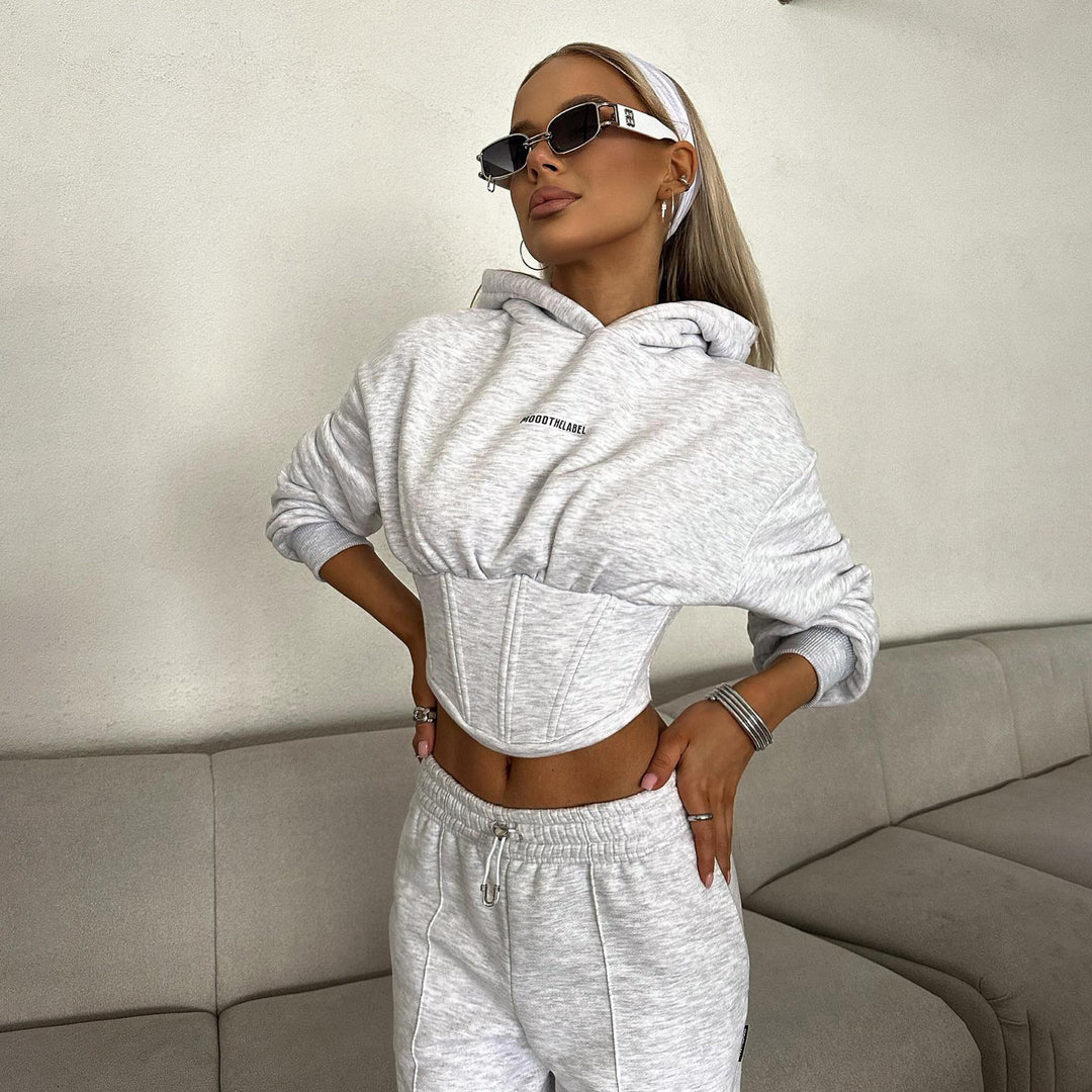Damen modischer Cropped Hoodie mit Schnürung Drune