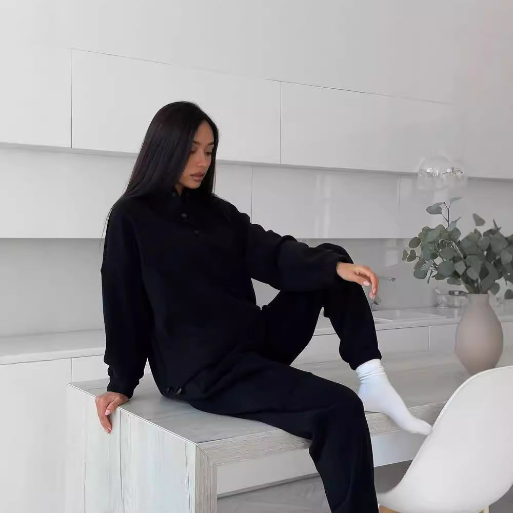 Damen Freizeitlicher Fleece-Pullover mit halber Knopfleiste und lässigem Schnitt Drune