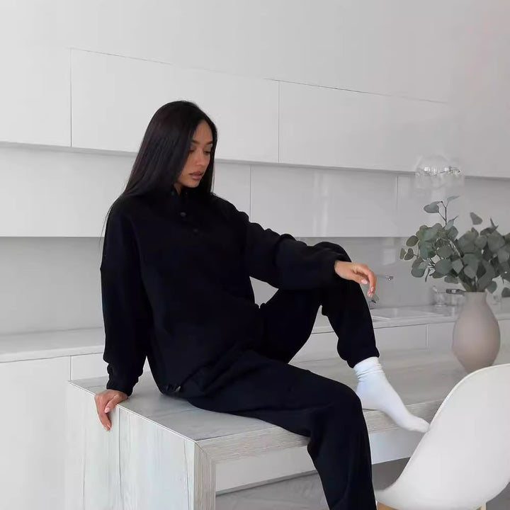 Damen Freizeitlicher Fleece-Pullover mit halber Knopfleiste und lässigem Schnitt Drune
