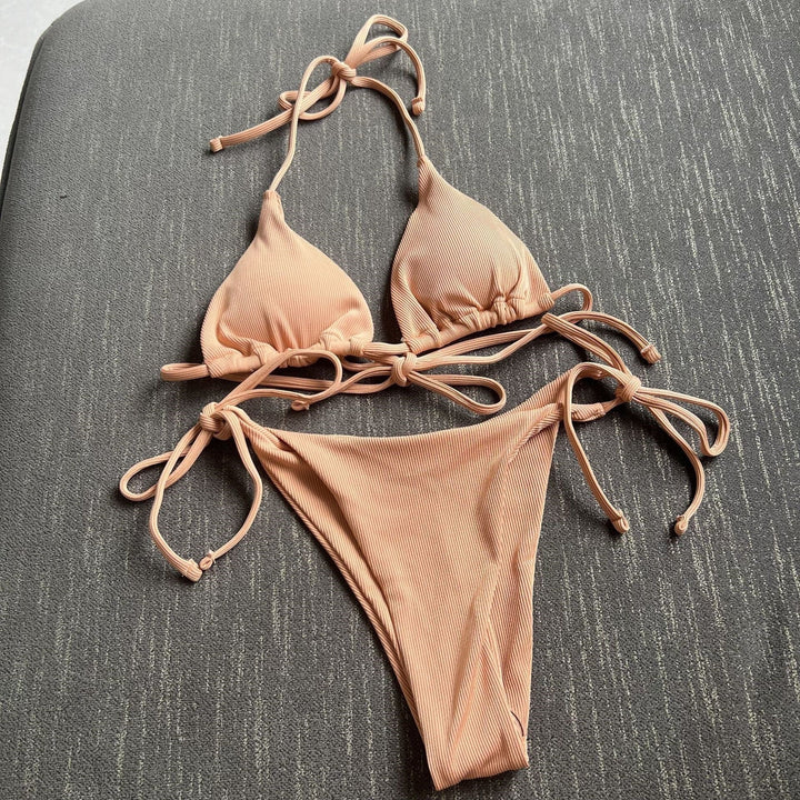 Damen Triangel-Bikini mit verstellbaren Bindebändern und feinem Rippendesign Drune