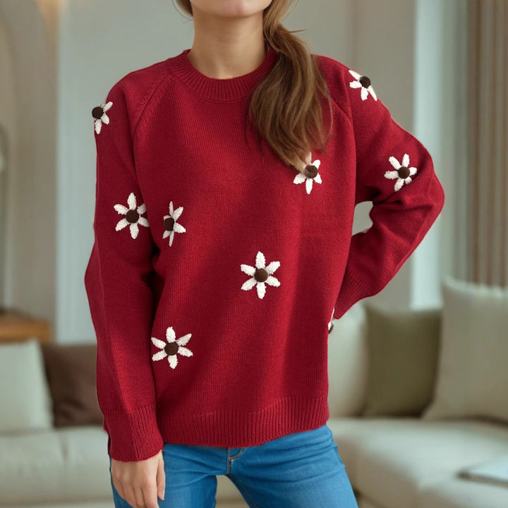 Damen Strickpullover mit floralen Applikationen und lässigem Schnitt Drune