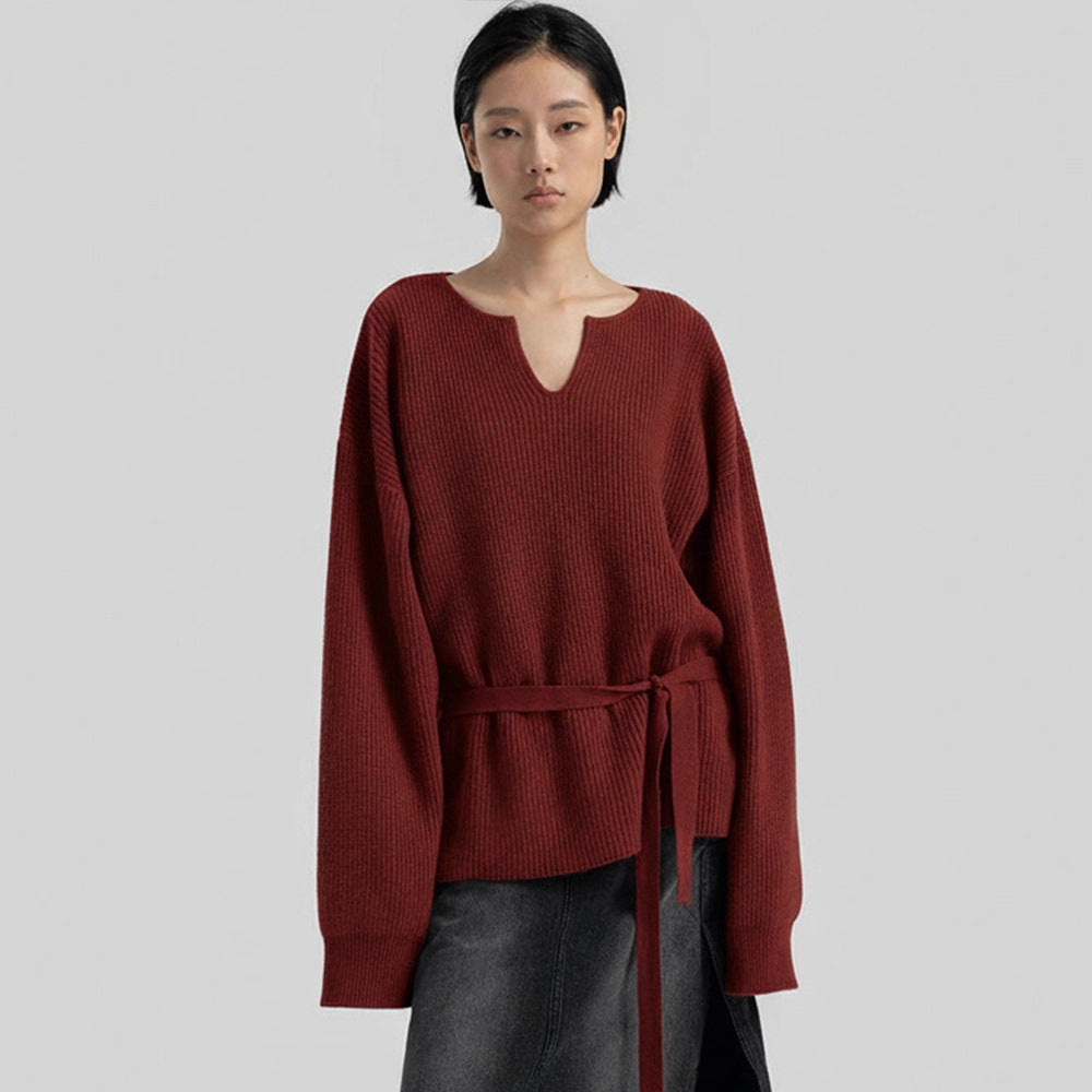 Damen lässiges Strickoberteil mit V-Ausschnitt Drune
