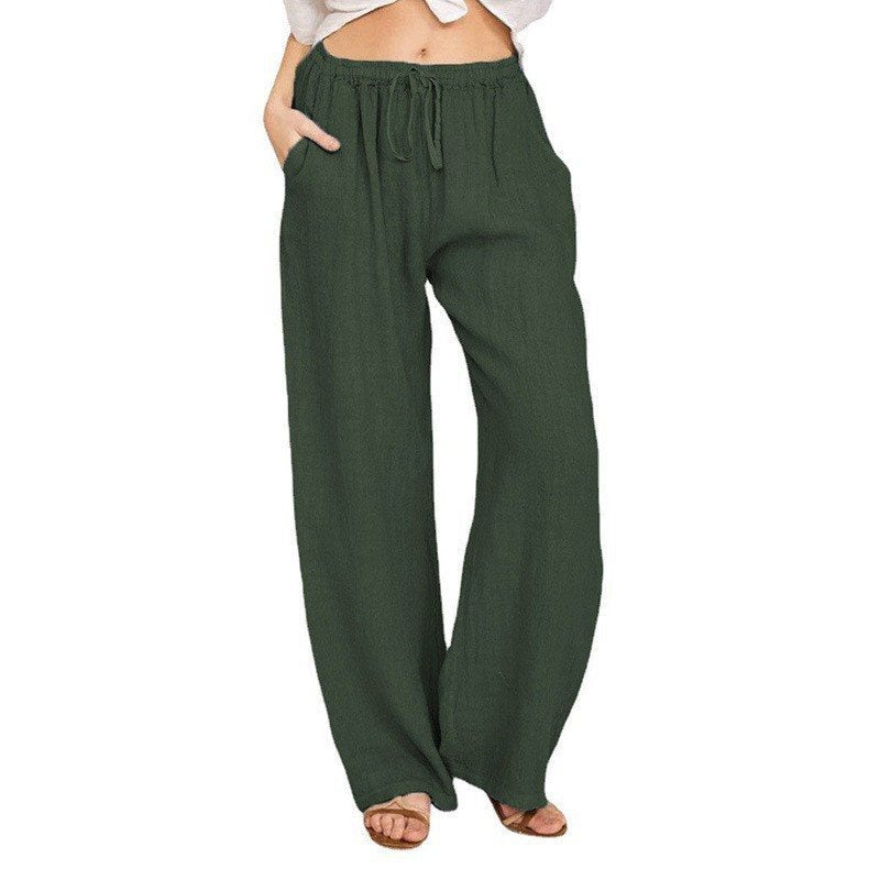 Damen Bequeme und luftige Leinenhose mit elastischem Bund und Seitentaschen Drune