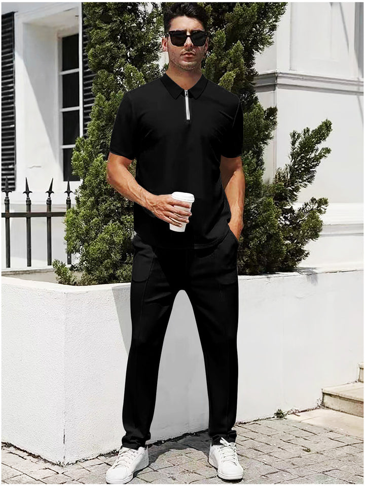 Herren nan urbanes Reise-Poloshirt mit kurzem Frontreißverschluss, elastischem Interlock und knitterarmer Pflege Drune