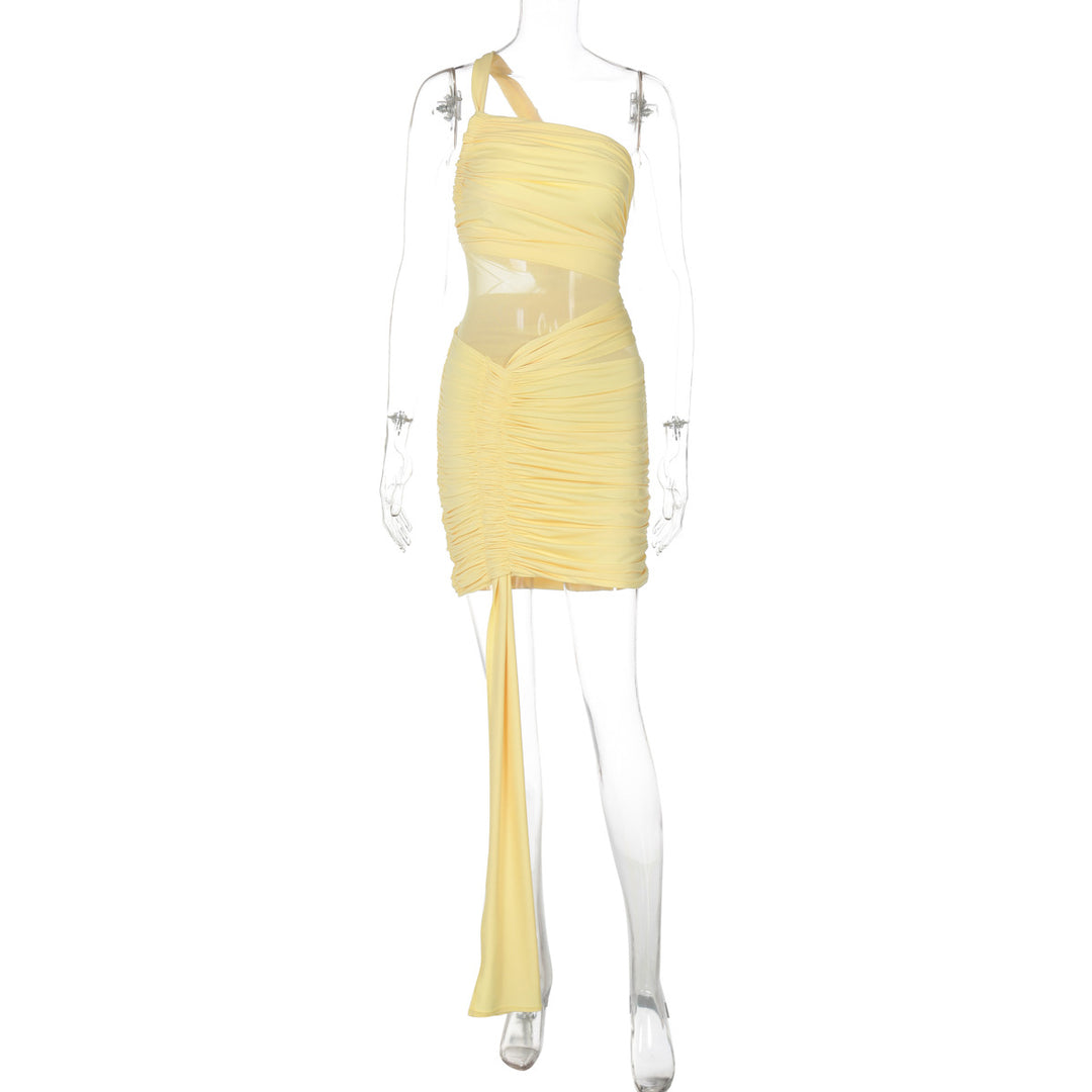 Damen Elegantes asymmetrisches Minikleid mit Drapierungen Drune