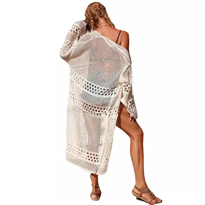 Damen Strickmantel mit modischer Netzstruktur und weitem Schnitt Drune