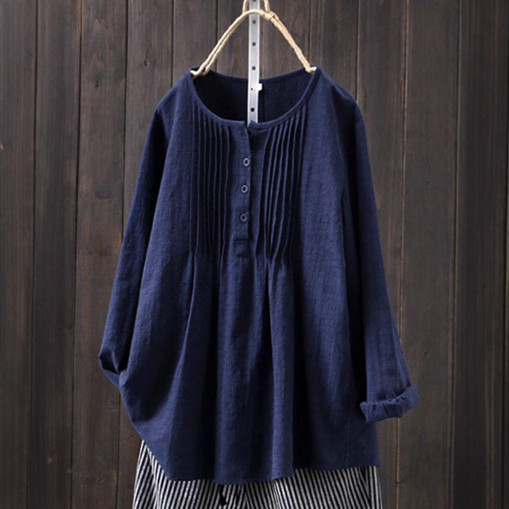 Damen Bluse mit Falten und Knopfleiste Drune