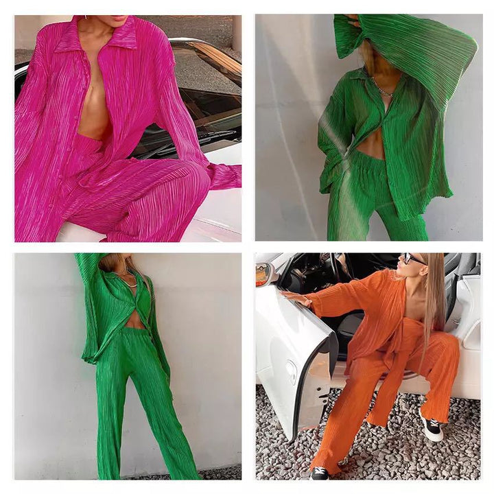 Damen elegantes Lounge-Set aus softem Plissee Drune