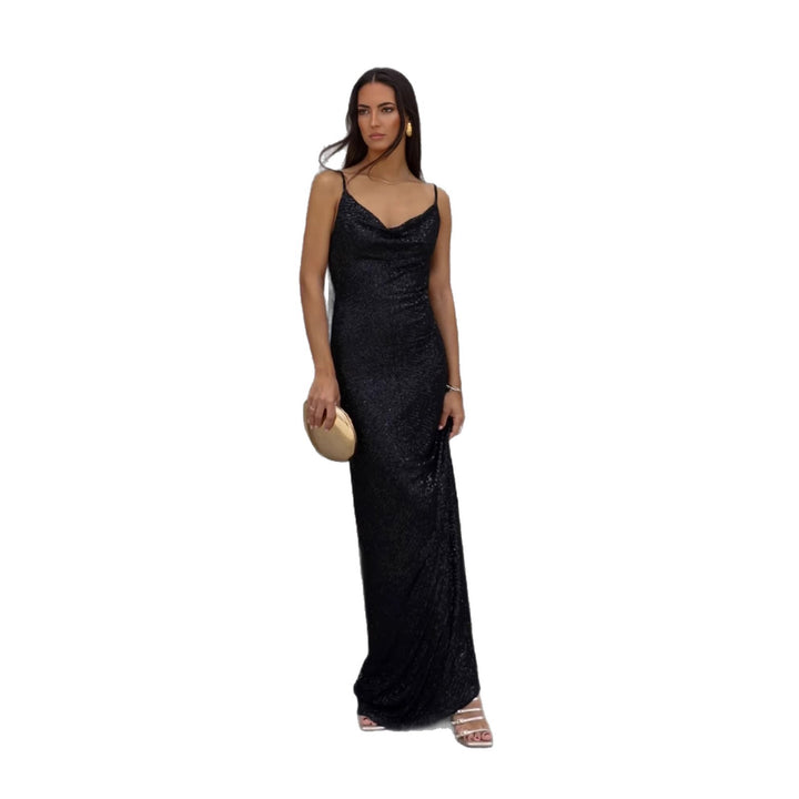 Damen Glamouröses Abendkleid mit tiefem Rückenausschnitt und schimmerndem Material Drune