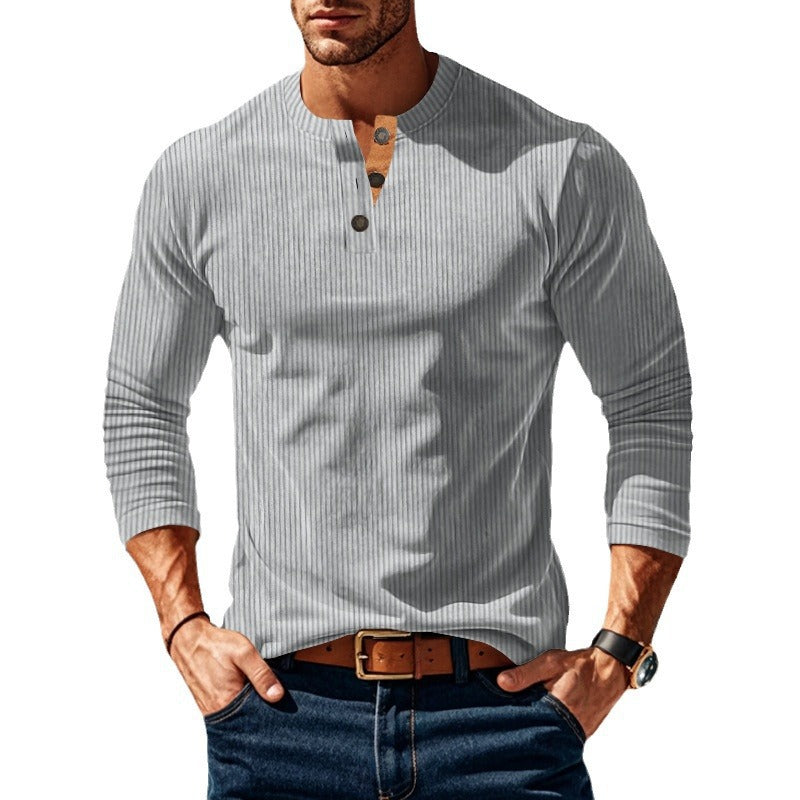 Herren Langarm-Henley-Shirt mit strukturiertem Design und Knopfdetails Drune