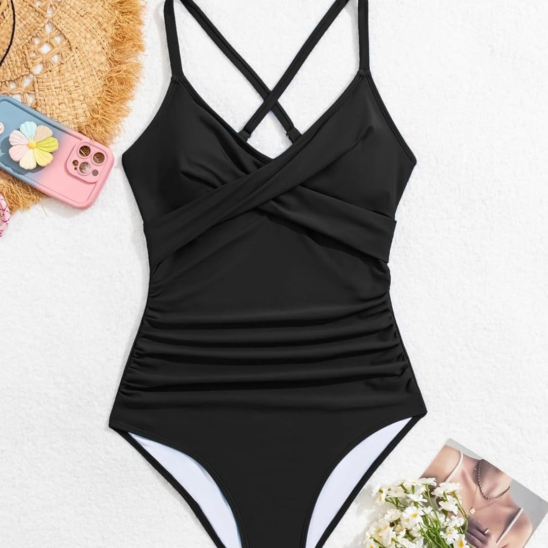 Damen Einteiler Badeanzug mit elegantem Wickel-Design und femininem Schnitt Drune