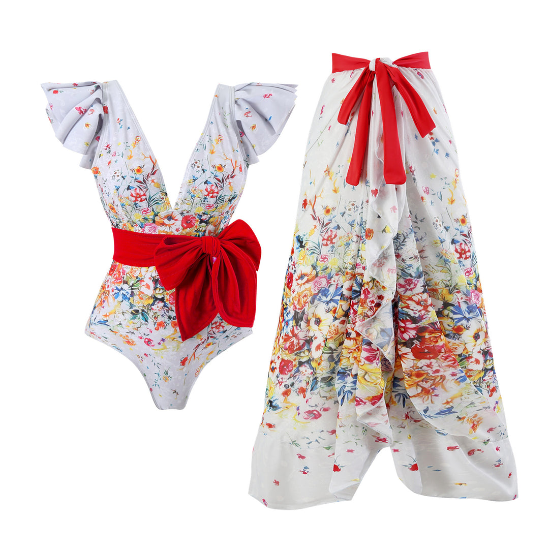 Damen Maxi-Rock mit floralen Mustern und verspieltem Schärpen-Detail Drune