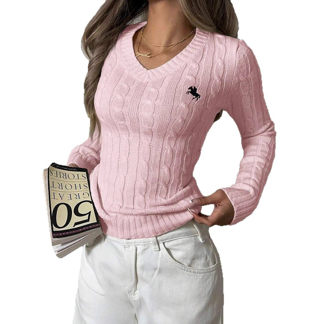 Damen Feinstrickpullover mit V-Ausschnitt und strukturiertem Zopfmuster Drune