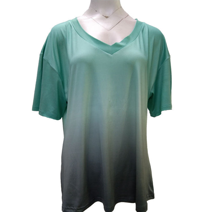 Drune | Gradient-Druck Bunt V-Ausschnitt T-Shirt