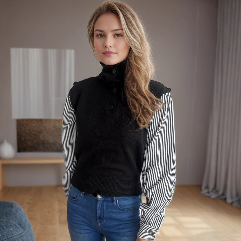 Damen Strickpullover mit modernem Kragen und eleganten gestreiften Ärmeln Drune