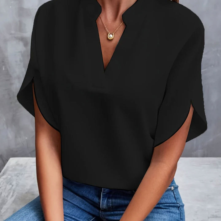 Damen elegantes Oberteil mit modernen Seitenschlitzen und V-Ausschnitt Drune