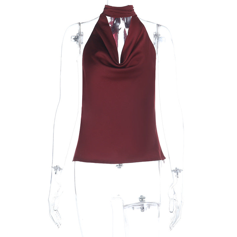 Damen elegantes Haltertop mit tiefem V-Ausschnitt und figurbetontem Schnitt Drune