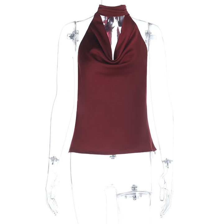 Damen elegantes Haltertop mit tiefem V-Ausschnitt und figurbetontem Schnitt Drune