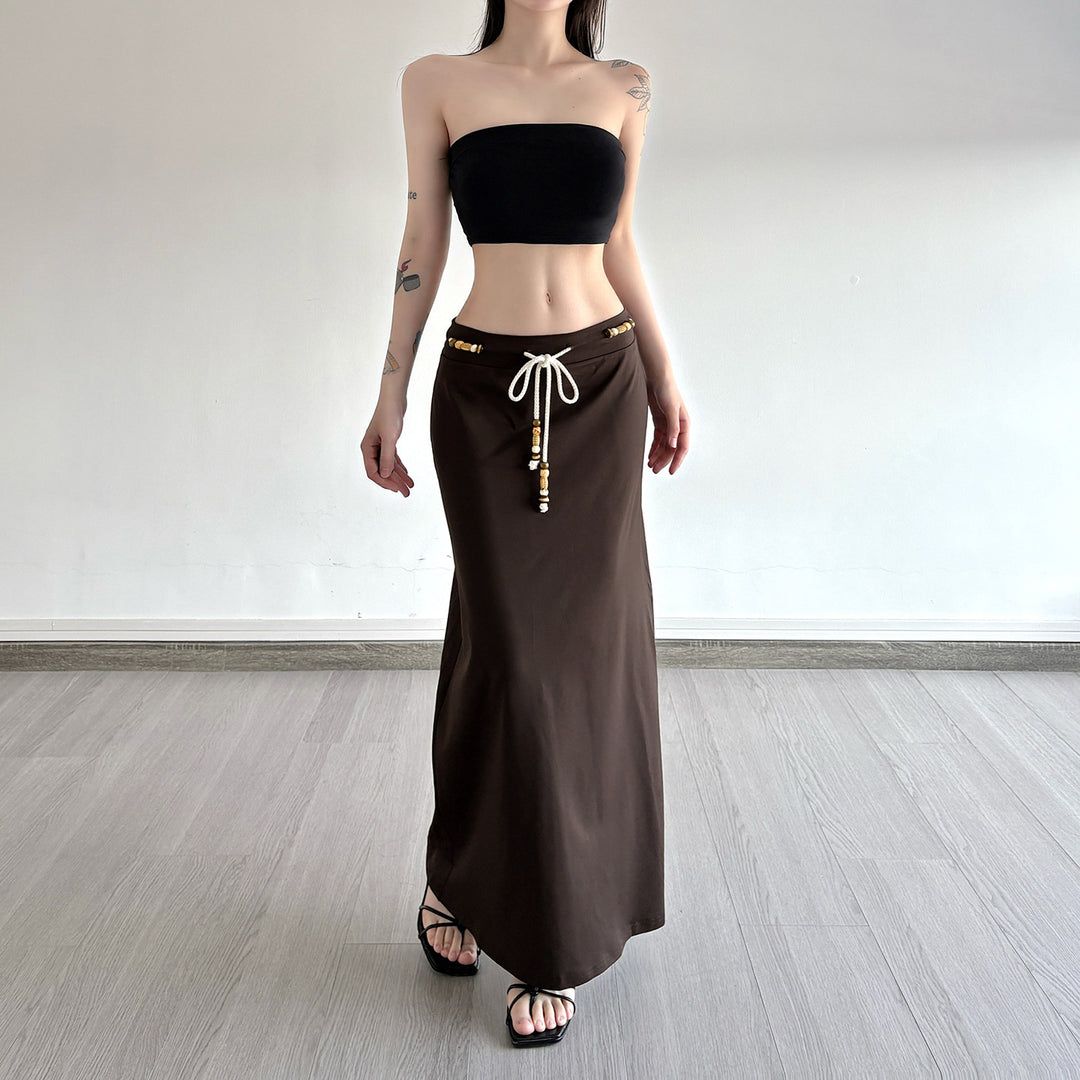 Damen Langer Jersey-Rock mit verstellbarem Bund und verspielten Akzenten Drune