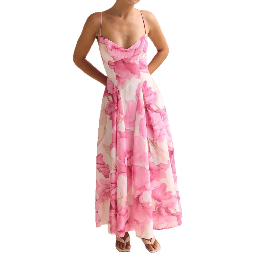 Damen Maxikleid mit zartem floralem Design und raffiniertem V-Ausschnitt Drune