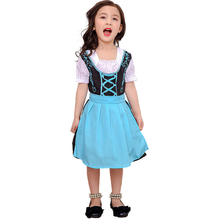 Damen nan traditionelles Kinderdirndlkleid mit geschnürtem Mieder, bestickten Details und abnehmbarer Schürze Drune