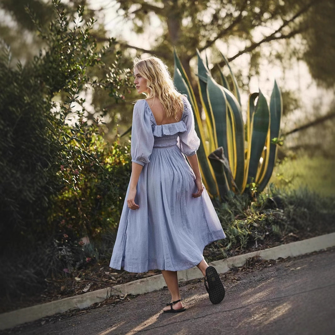 Damen luftiges Midikleid mit Rüschendetails Drune