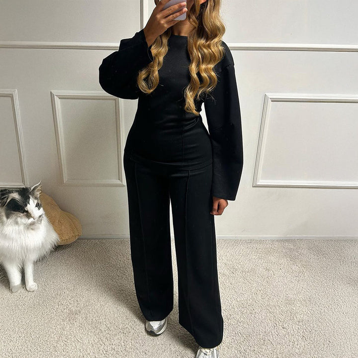Damen nan weiches Lounge-Set mit tailliertem Sweatshirt, formgebenden Nahtdetails und weitem Palazzohosen-Bein Drune