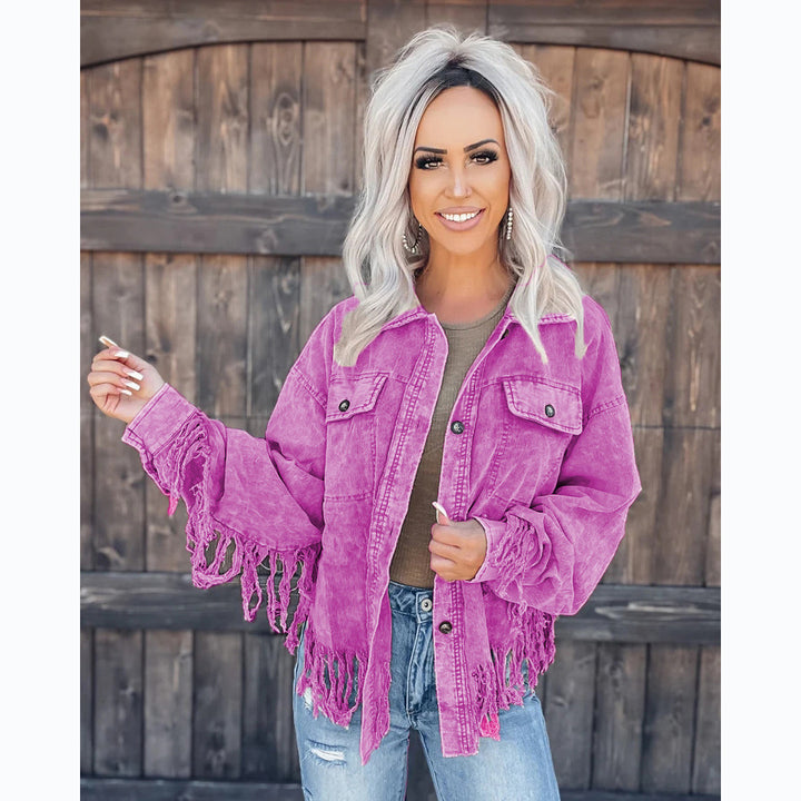 Damen Fransen-Jacke aus Denim im lässigen Oversize-Schnitt Drune