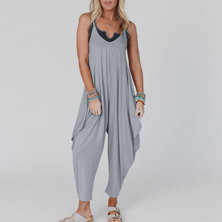 Damen bequemer Jumpsuit mit lässigem Schnitt und tiefem V-Ausschnitt Drune