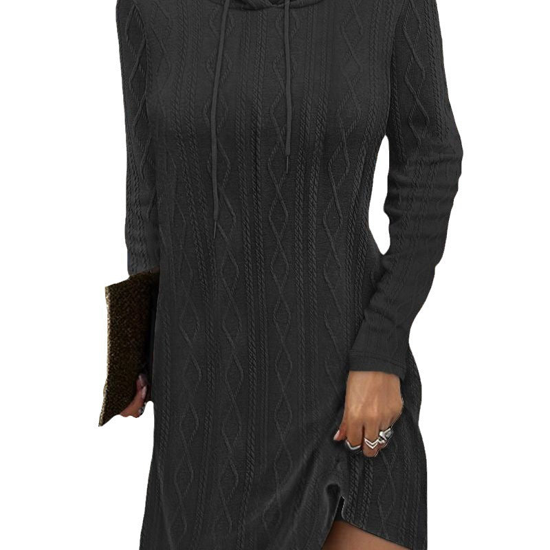 Damen Hoodiekleid mit seitlichem Schlitz und Kabelstrickmuster Drune