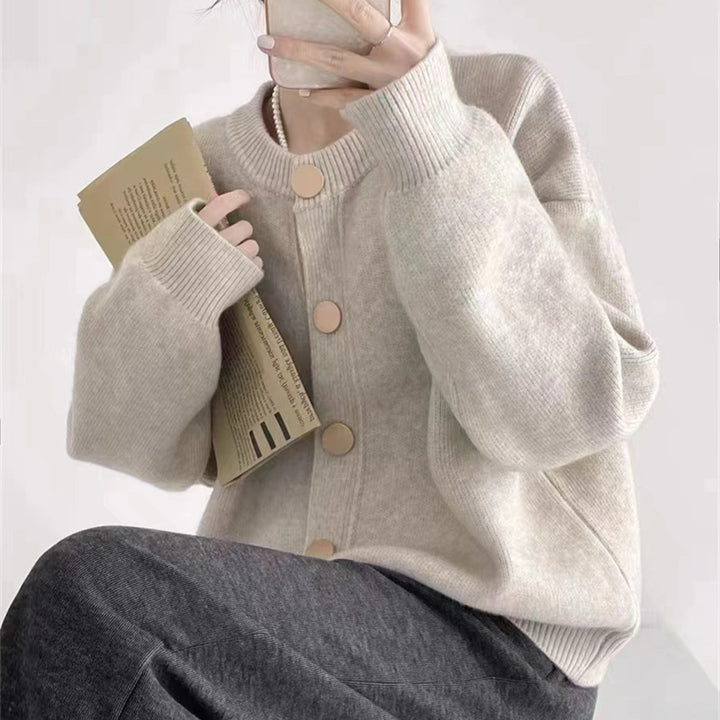 Damen lockerer Strickcardigan mit kontrastierenden Knöpfen Drune