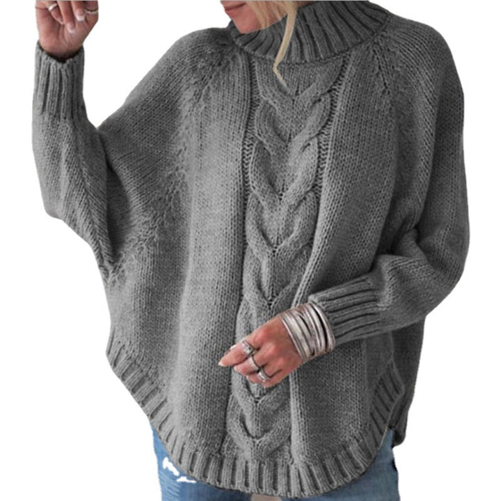 Damen Grobstrickpullover mit hohem Kragen und raffiniertem Zopfmuster Drune