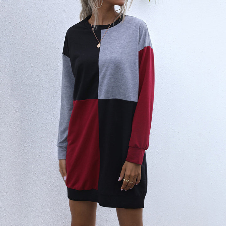 Damen lässiges Oversized Kleid mit Farbblockdesign Drune