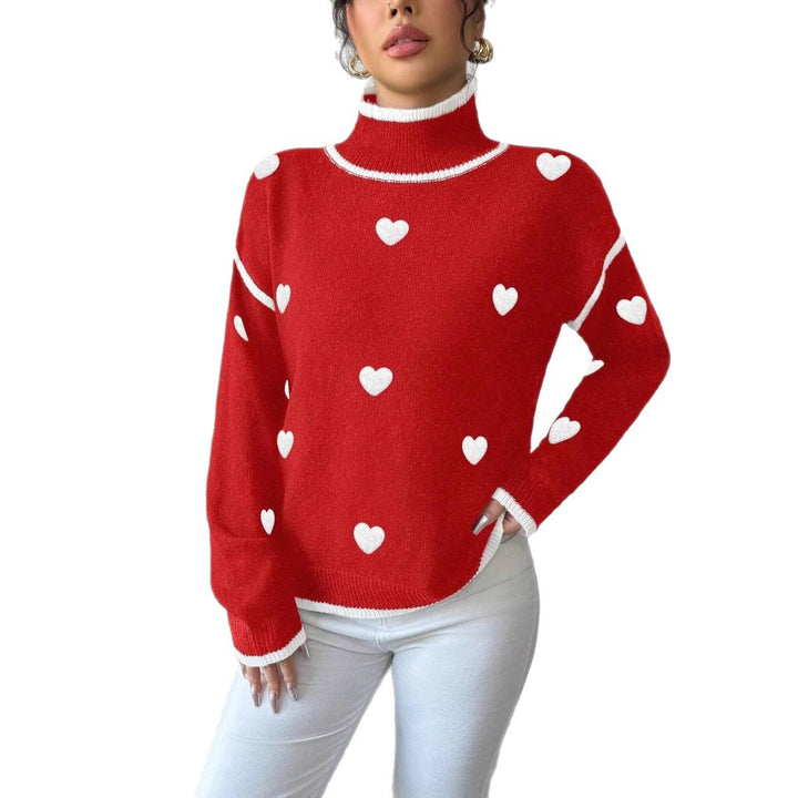 Damen Kuscheliger Rollkragenpullover mit Herz-Muster Drune