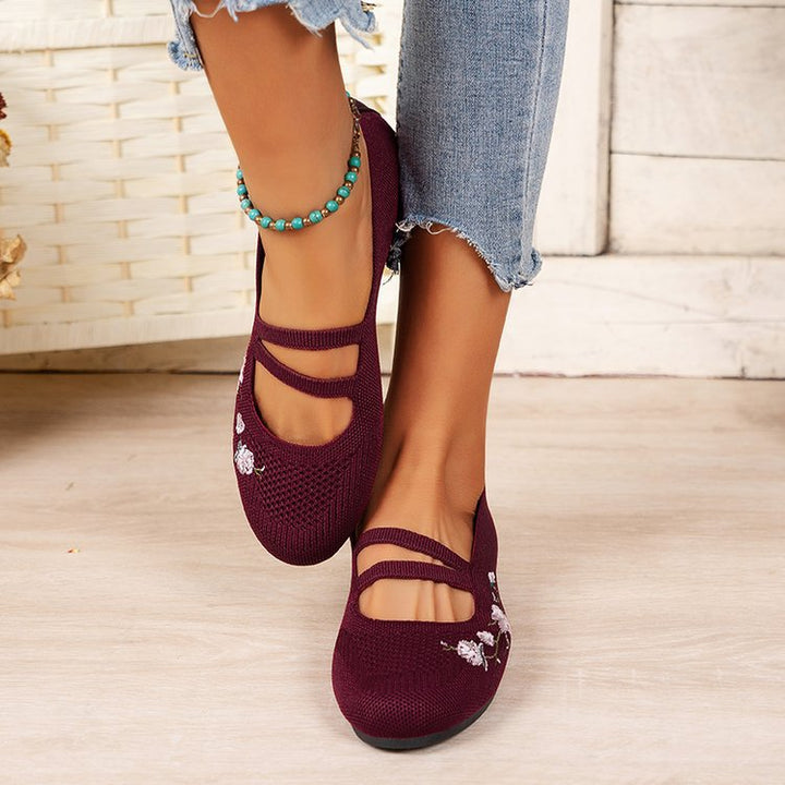Damen Komfortable Ballerinas mit floralem Stickerei Drune